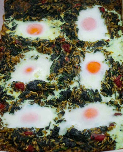Albanian Burani - Spinach, Rice and Eggs Casserole