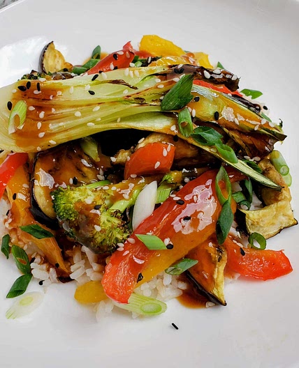 Roasted Vegetables with Stir-Fry Sauce and Brown Rice