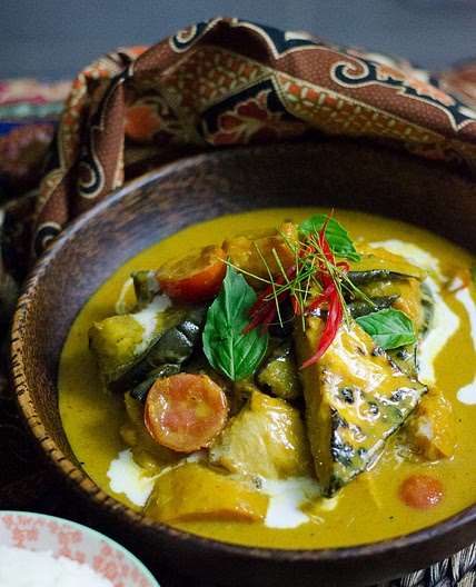 Yellow Curry of Roast Pumpkin with Grilled Tofu and Cherry Tomatoes