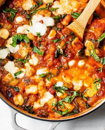 Cheesy Eggplant Caprese Gnocchi Skillet