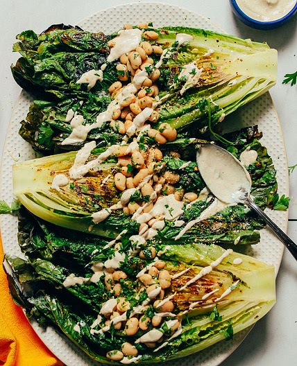 Grilled Romaine Caesar Salad with Herbed White Beans