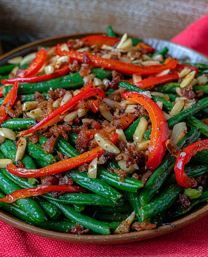 Sheet Pan Green Beans Almondine with Bacon