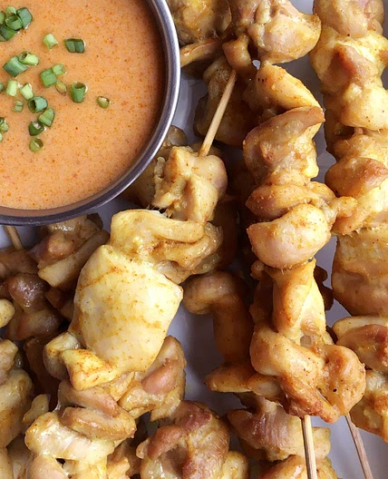 Chicken Skewers with Thai Curry Dipping Sauce