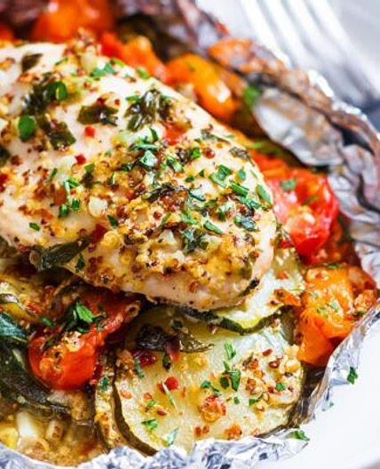 Honey Dijon Chicken and Veggies Foil Packs