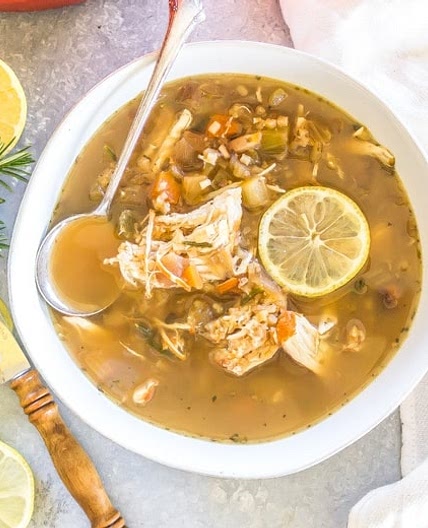 EASY Paleo Greek Lemon Chicken and Cauliflower Rice Soup Recipe