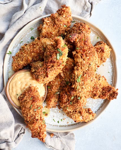 honey mustard & onion pretzel encrusted chicken tenders