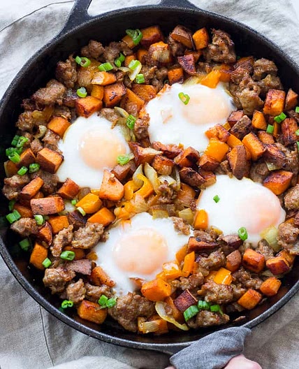 Sweet Potato Hash with Sausage and Eggs {Paleo & Whole30}