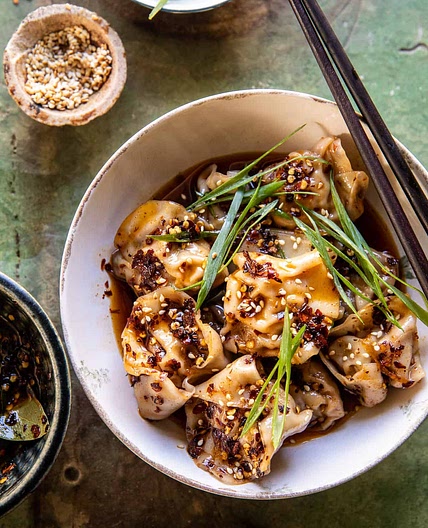 Sesame Ginger Dumplings in Chili Oil