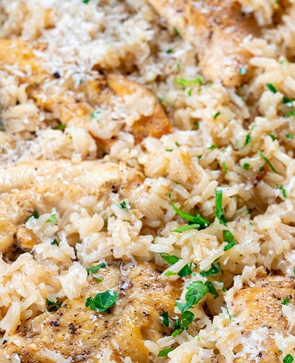 One-Pan Chicken Scampi and Garlic-Parm Rice