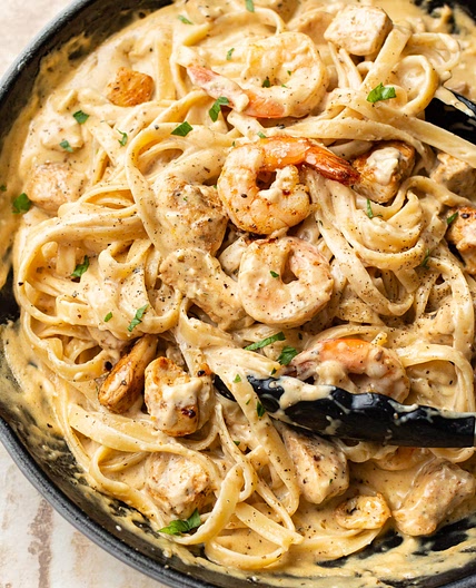 Cajun Chicken and Shrimp Alfredo
