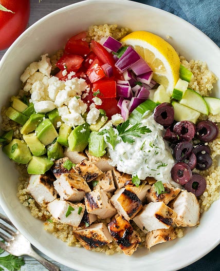 Grilled Greek Chicken Quinoa Bowls