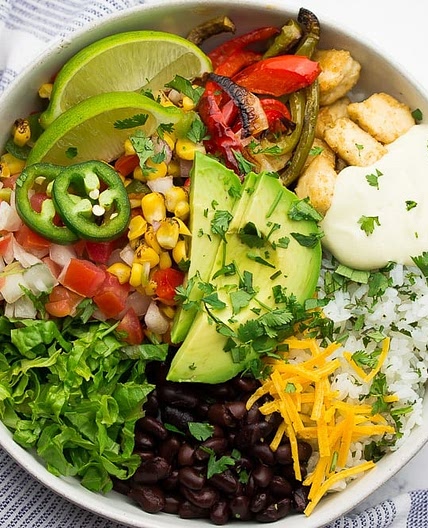 Vegan Burrito Bowl - With Queso and Vegan Chik'n
