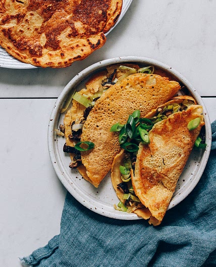 Savory Chickpea Pancakes with Leek and Mushrooms