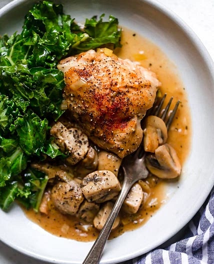 Braised Chicken Thighs with Mushrooms and Leeks