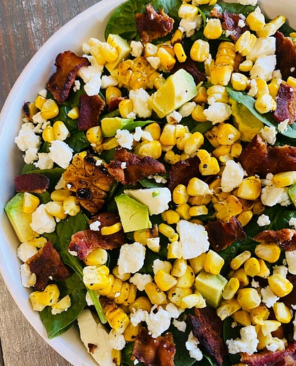 Corn Bacon Feta Spinach Salads