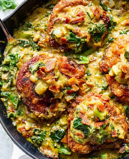 Creamy Mustard Chicken with Bacon and Kale {Paleo, Whole30}