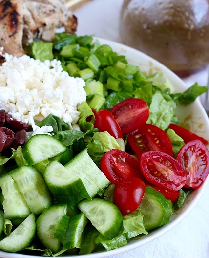 Greek Salad with Chicken Kebabs