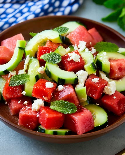 Watermelon Salad with Feta and Cucumber
