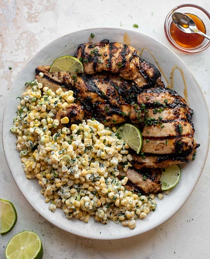 Grilled Hot Honey Chicken with Lime Corn Salad