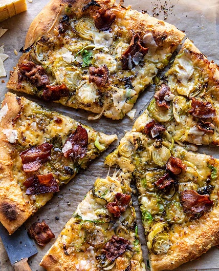 Shredded Brussels Sprout and Bacon Pizza