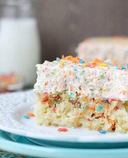 Fruity Pebble Poke Cake