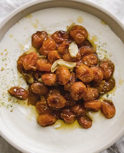 Quick Oven Roasted Tomatoes on Whipped Feta