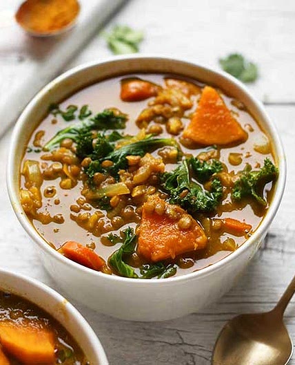 Curried Kale, Potato & Lentil Soup (1-Pot!)