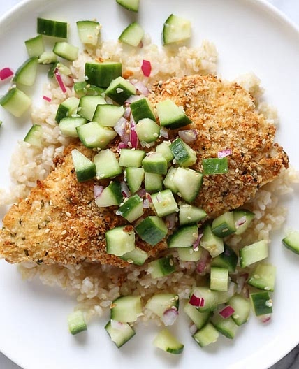 Crispy Togarashi Chicken with Sesame Cucumber Relish