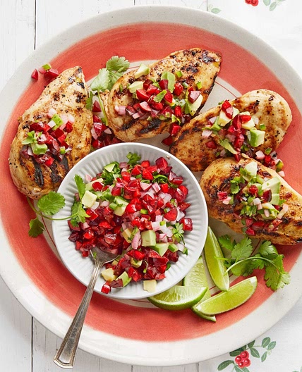 Chili-Garlic Grilled Chicken with Avocado-Cherry Salsa