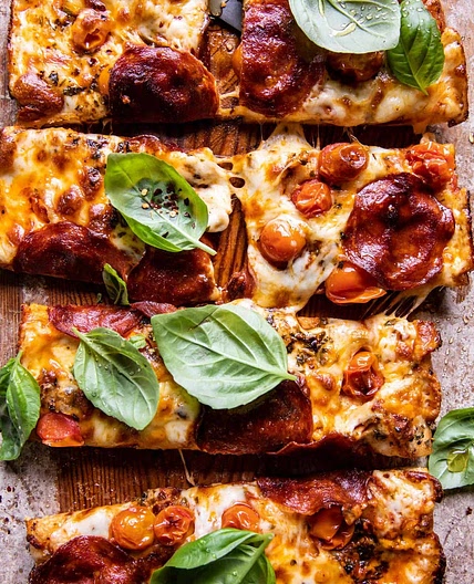 Detroit Style Tomato Herb Pepperoni Pizza