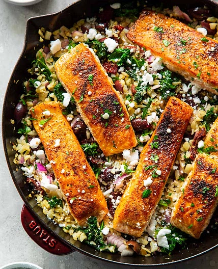 One Skillet Greek Salmon {Paleo, Whole30}