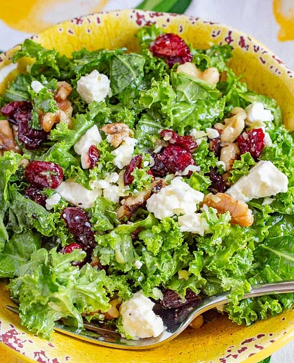 Kale Salad with Cranberry, Walnut and Feta