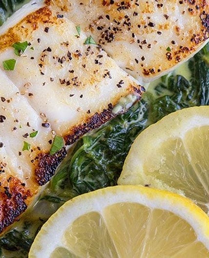 Pan Seared Halibut with Creamed Spinach