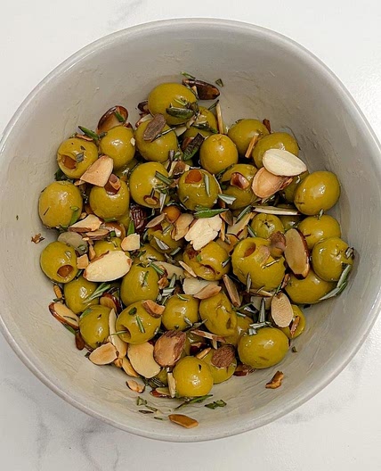 Green Olives with Almonds, Honey, and Rosemary