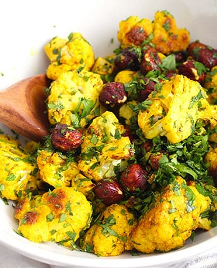 Anti-Inflammatory Turmeric Roasted Cauliflower w/ Toasted Hazelnuts