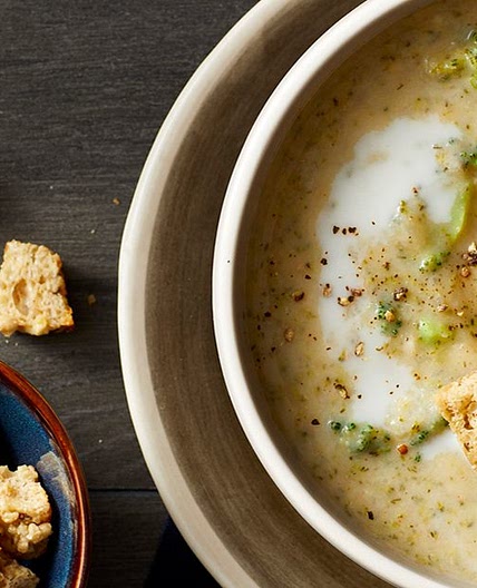 Creamy Vegan Broccoli Chowder with Garlic Croutons