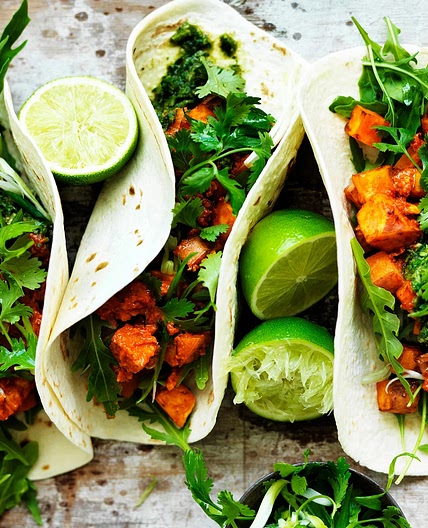 Kumara and ‘chorizo’ tacos