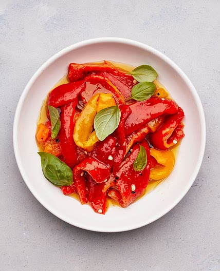 Marinated Peppers With Basil and Garlic