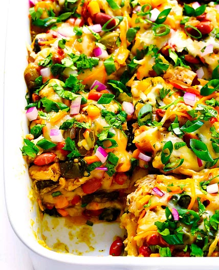 Verde Chicken Enchilada Casserole