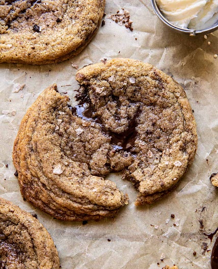 Giant Salted Hot Fudge Cookies with Coffee Salt
