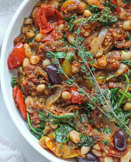 Roasted Tomato, White Bean and Spinach Stew