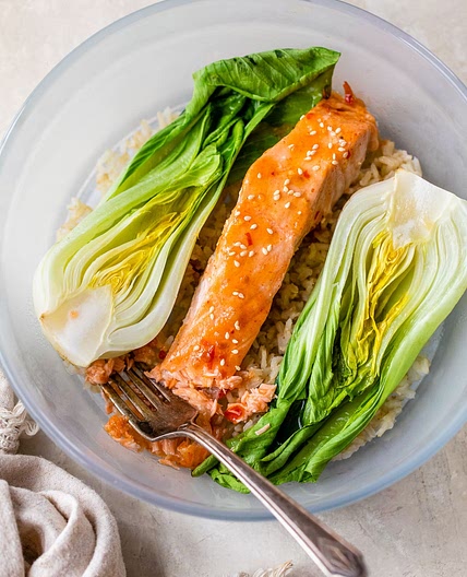 5-Minute Microwave Salmon Rice Bowl