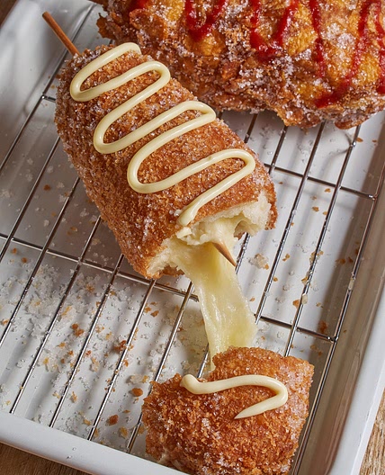 Cheesy Korean Rice Corn Dogs