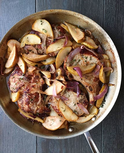 Pork Chop Skillet with Pears and Red Onions