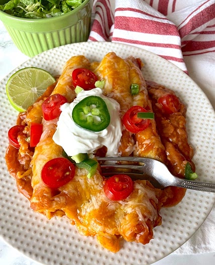 Lazy Enchiladas (Frozen Taquito Casserole)