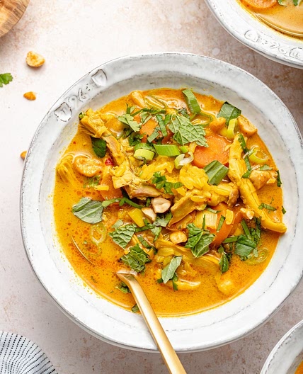 Healing Ginger Coconut Chicken Brown Rice Soup