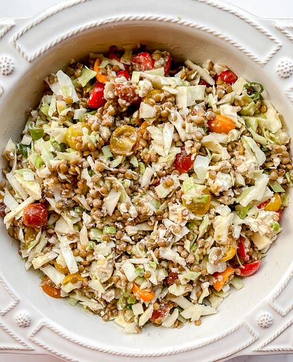 Lentil Chopped Salad with Honey Walnut Dressing