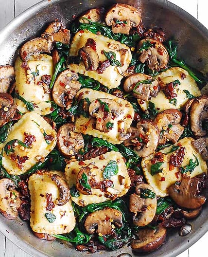 Mushroom Ravioli with Spinach