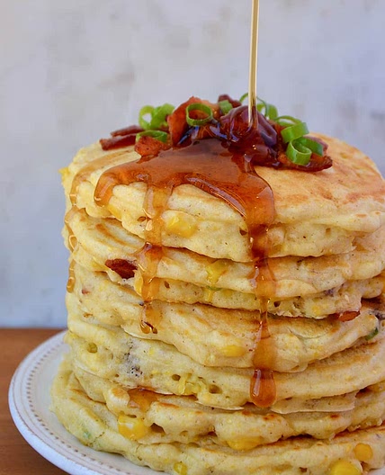 Sweet Corn Pancakes with Bacon