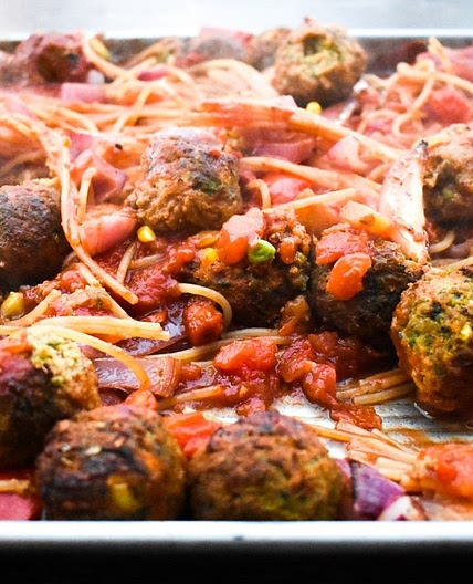 One-Pot Vegan Meatball Spaghetti Bake